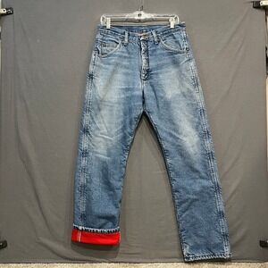Wrangler Fleece Lined Jeans Mens 32x32 Blue Red Insulated Straight Leg 33213SW